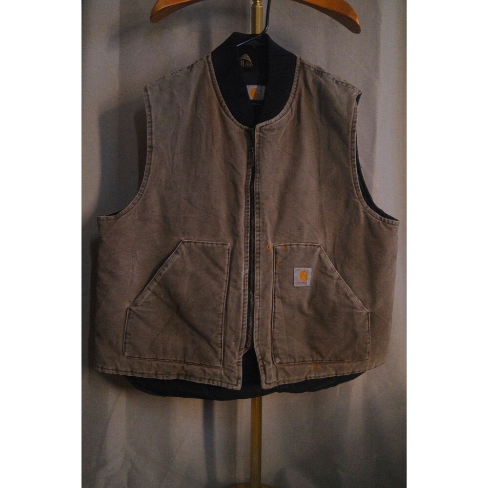 Vintage Carhartt V02 CHT Vest 2XL XXL Chestnut Brown Quilt Lined Distressed USA